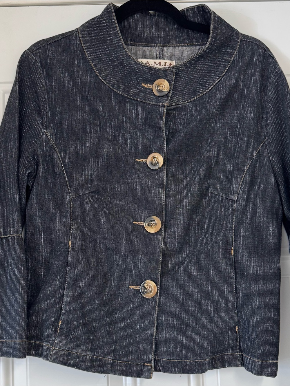 Dark Indigo Denim Short Jacket with Statement Buttons
